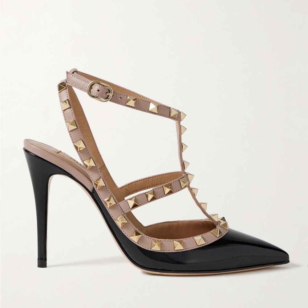 Valentino Garavani Rockstud 100 Two-Tone Patent Leather Pumps – Size 38